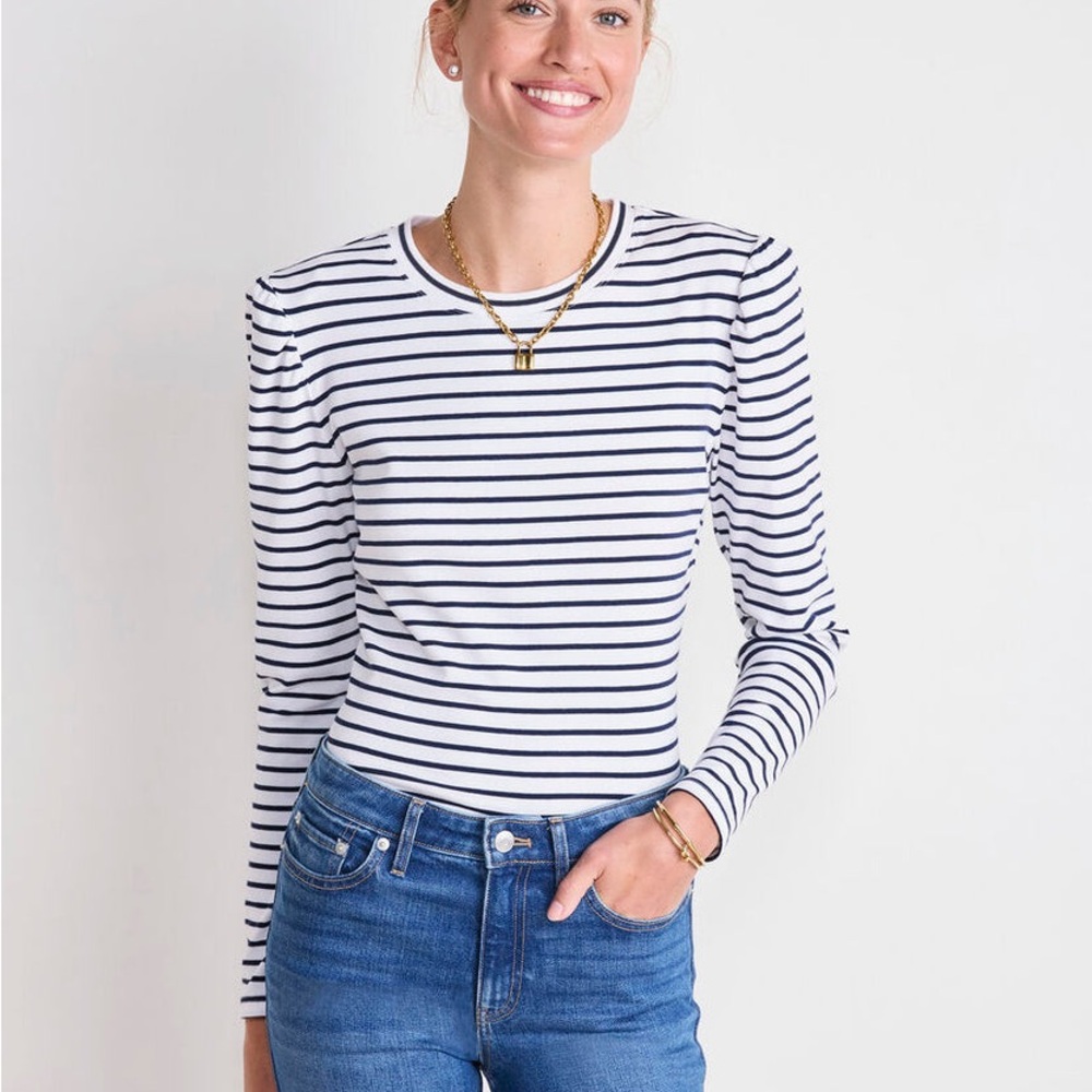 Vineyard Vines Long Sleeve Knit Top Women’s XS Navy/ White Striped Coastal Beach